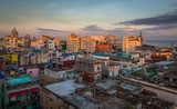 Fototapeta Miasto - Havana cityscape at Sunrise. Photo taken from a building located in the old town and historic center of Havana, Cuba.