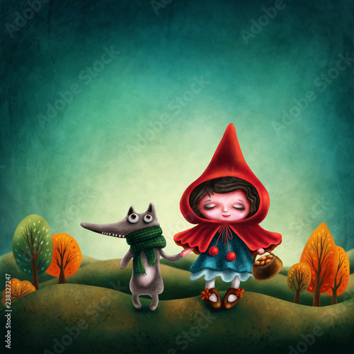 Illustraion of a Red Riding Hood Tableau sur Toile