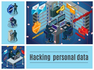 Sticker - Isometric Hacker Activity Colorful Composition