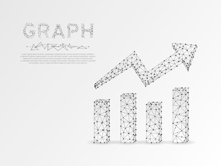 Origami Growth chart. Business Technological concept. Polygonal science Vector illustration. Low poly Growth, success graph. Connection wireframe mesh structure on white background in RGB Color mode