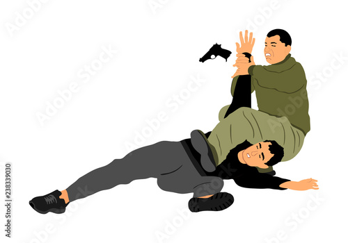 Obrazy Krav Maga  ilustracja-wektorowa-bitwy-samoobrony-czlowiek-walczacy-z-agresorem-za-pomoca-pistoletu-lub-pistoletu