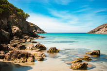 Calasetta Beach Cala During Sunshine  In Summer Sardinia Mediterranean Sea Coast Wonderful Seaside