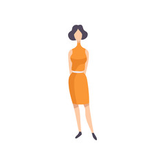 Sticker - Young brunette woman wearing vintage dress, retro fashion people from 70s vector Illustration on a white background