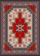 Luxury vintage oriental carpet with red, blue, beige and brown shades on black background
