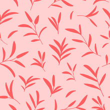 Vector Decorative Seamless Botanical Pattern In Coral Colors. Background Design For Natural Cosmetics, Wrapping Paper, Fabric Prints.