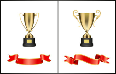 Wall Mural - golden cups and shiny ribbons colorful poster