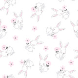 Fototapeta Dinusie - Seamless pattern of cute white bunnies