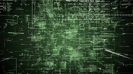 Wall Mural - futuristic abstract programming green digital code seamless flythrough. scientific technology data b