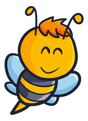 Wall Mural - Cute and funny little bee flying happily - vector.