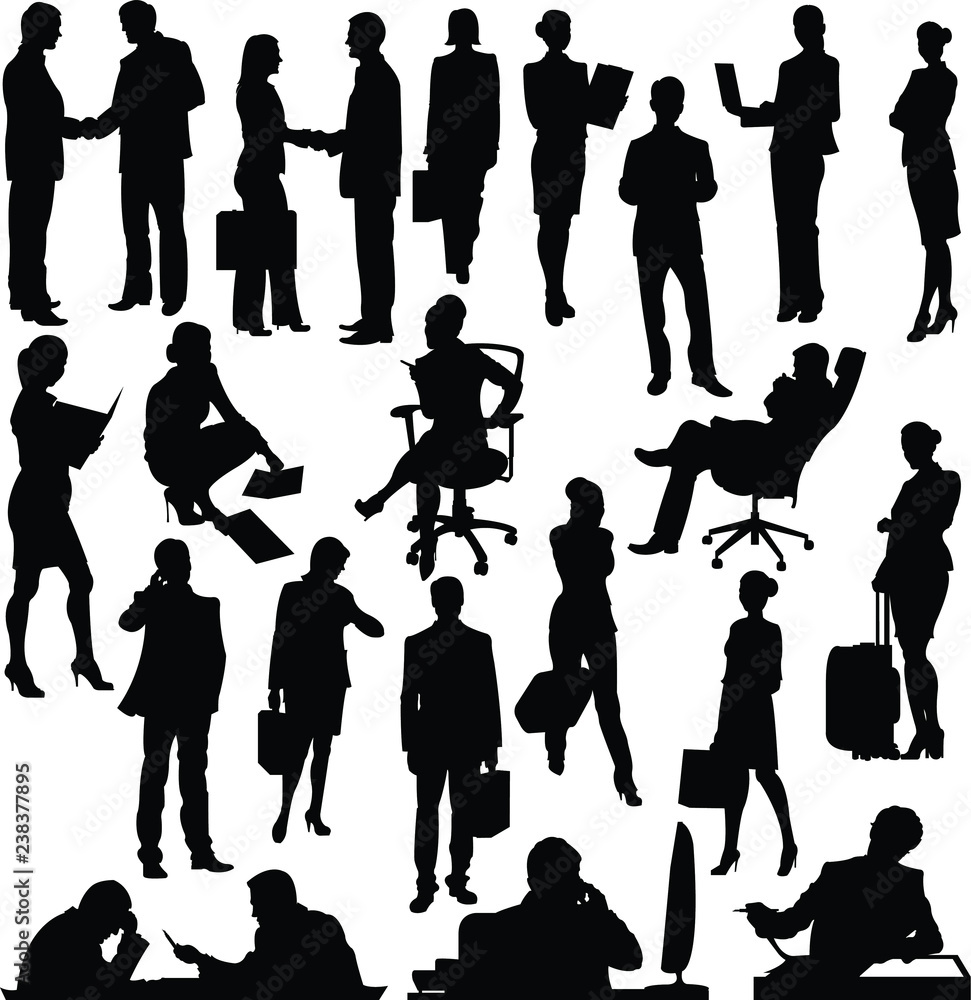 Silhouettes of people who have business meetings or working in office  vector collection. Stock Vector | Adobe Stock, image size:971x1000