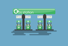 Gas Station Eco-friendly, Clean Energy In Green Theme And Leaves For General Vehicle. Vector Illustration Design.