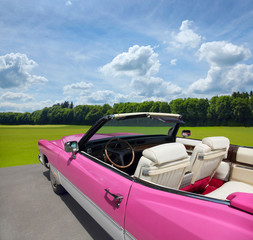 Wall Mural - Beautiful US vintage convertible in pink