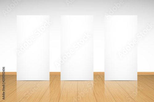 Realistic Scene Show The Three White Boards On The Glossy Wooden