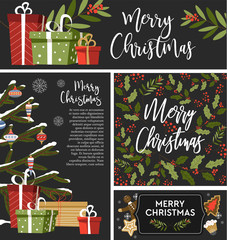 Wall Mural - Christmas set of vector greeting banners cards and posters.