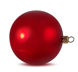 christmas ball hanging on ribbon isolated on white