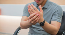 Man Massage On His Hand And Arm For Relief Pain From Hard Working ,carpal Tunnel Syndrome Concept