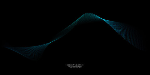 Wall Mural - Abstract vector wave line flowing green and blue color isolated on black background for design elements in concept technology, music, science, A.I.