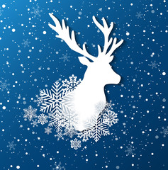 Poster - Paper silhouette of deer and snowflakes