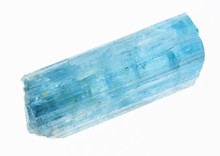 Raw Aquamarine (blue Beryl) Crystal On White