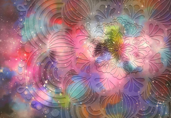 Wall Mural - abstract ancient geometric with star field and colorful galaxy background, watercolor digital art pa