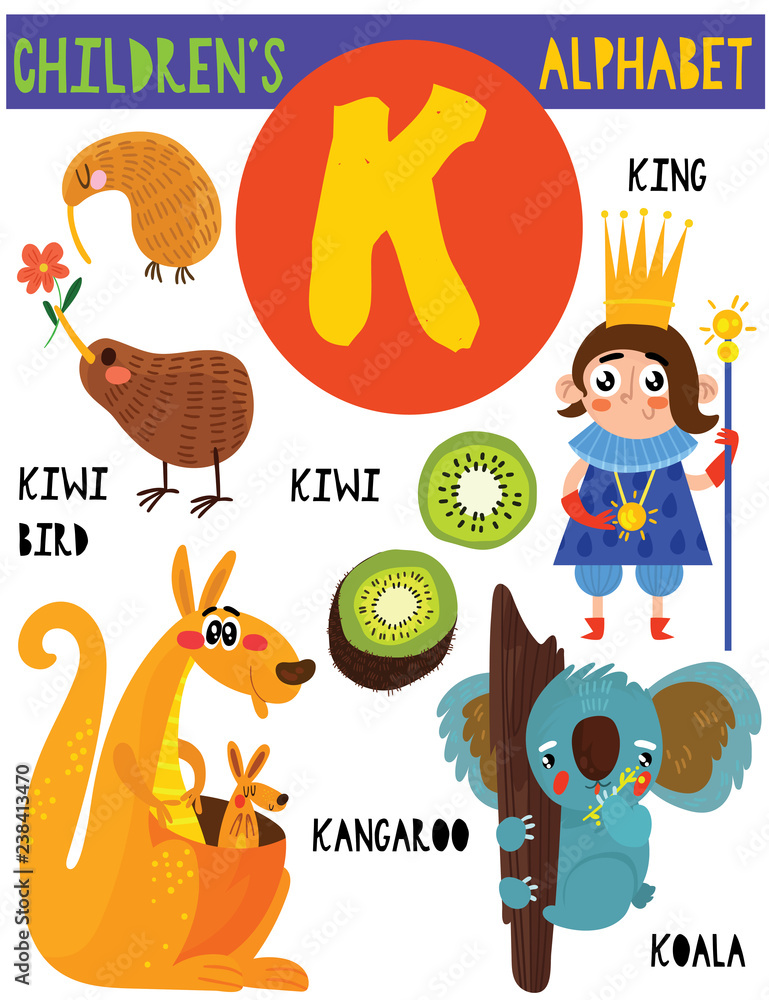 Un K Letter K.Cute children's alphabet with adorable animals and other ...