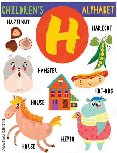 Letter H.Cute children's alphabet with adorable animals and other ...