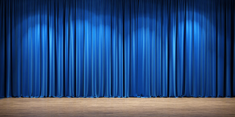 Wall Mural - empty theater stage with blue velvet curtains. 3d illustration