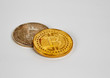 golden bitcoin coin  close up