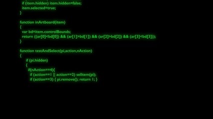 Abstract video, green glowing lines with symbols, computer code is generated on a black computer screen, running or loading a script, stock video
