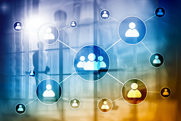 Wall Mural - hr - human resources management concept on blurred business center background.