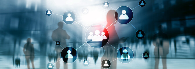 Wall Mural - hr - human resources management concept on blurred business center background.