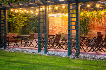 Nice terrace with lights in dusk