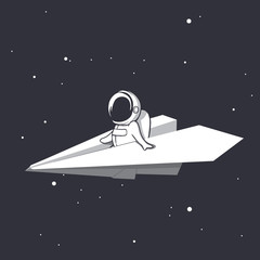 Wall Mural - an astronaut flies on a paper airplane