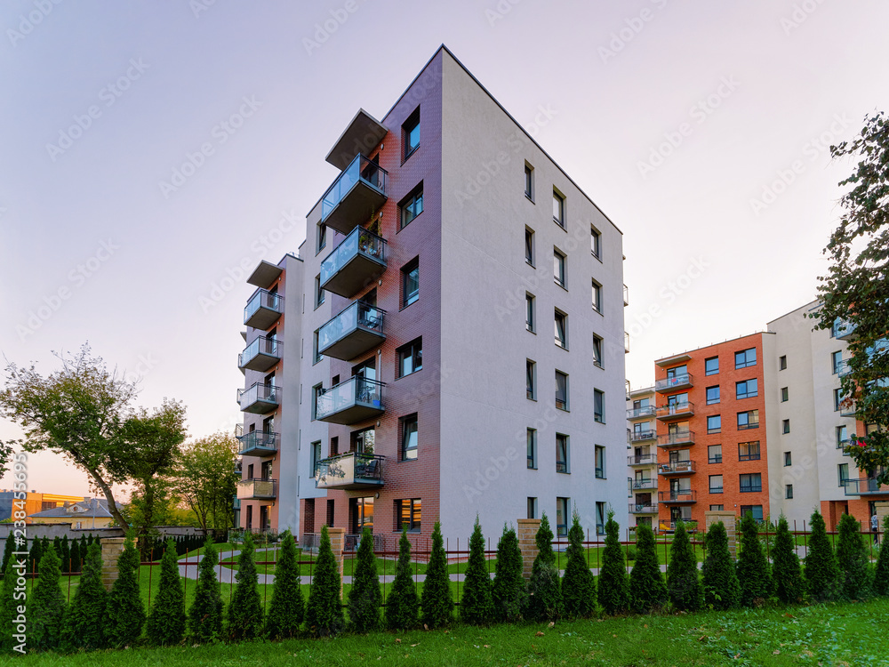 Modern apartment house flat building real estate outdoor - obrazy, fototapety, plakaty 