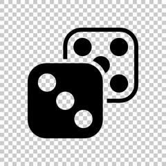 Pair of dice. Icon of azart games. Black symbol on transparent b