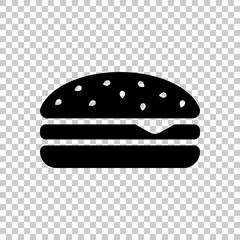 Hamburger icon. Fast food. Black symbol on transparent backgroun