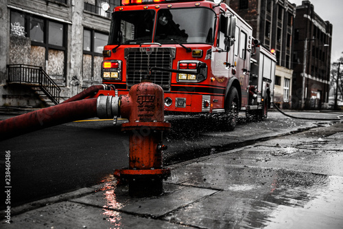 fire truck on the road Poster Mural XXL