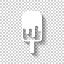 Ice Lolly, Eskimo On Stick With Chocolate, Ice-cream. Simple Icon. White Icon With Shadow On Transparent Background
