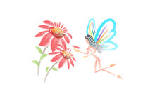 Watercolor Flowers With A Fairy Girl Butterfly Vector Image