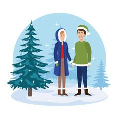 Wall Mural - young couple with winter clothes in the landscape