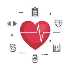 Poster - heart cardiology with fitness set icons