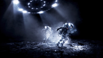 Wall Mural - Spaceman running fast. Mixed media