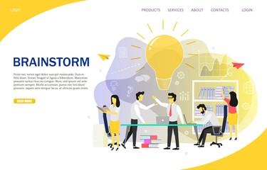 Wall Mural - brainstorming team landing page website vector template