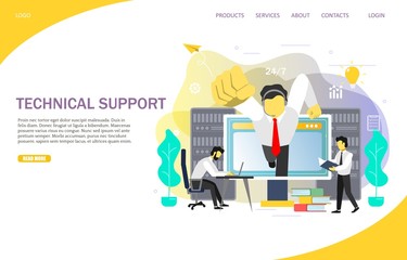Technical support landing page website vector template