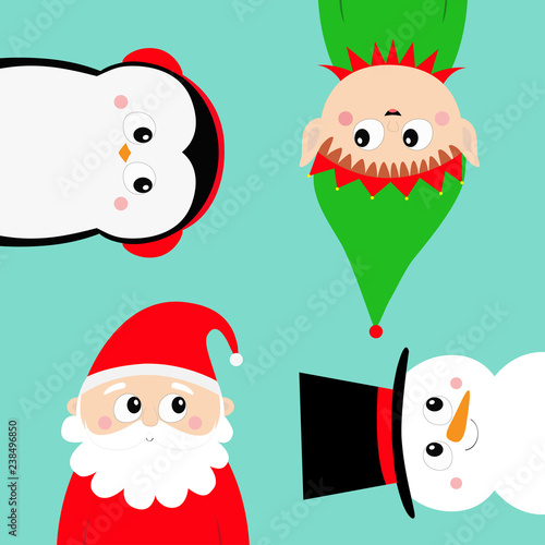 Merry Christmas New Year Elf Santa Claus Snowman Penguin