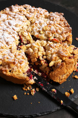 Canvas Print - Homemade round fruit pie on slate dish