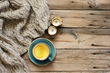 Poster - Still life with tea and knitwear