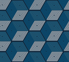 Wall Mural - vintage geometric seamless pattern with cubes in blue white