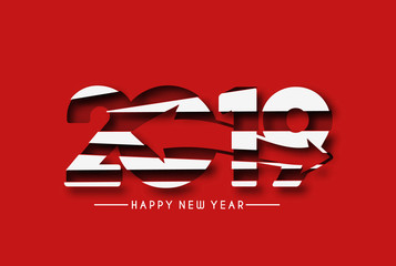 Happy New Year 2019 Text Peel off Paper Design Patter, Vector illustration.