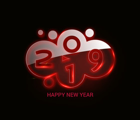 Happy New Year 2019 Glowing Text Design Patter, Vector illustration.